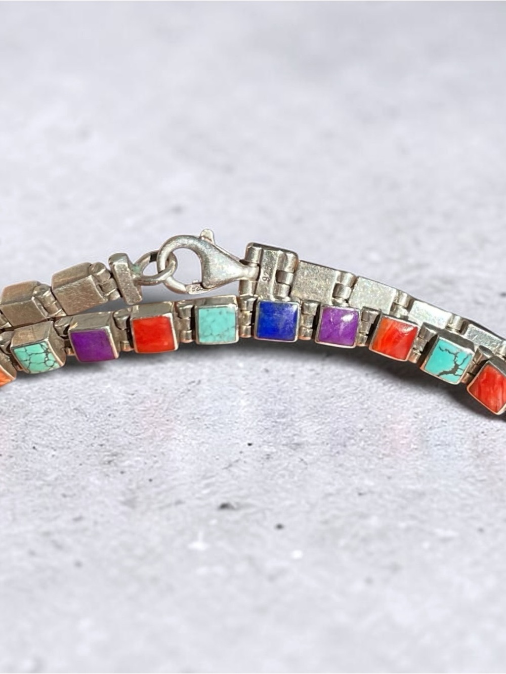 🌺Vintage Sterling & Multi-Color Stone Link Bracelet - Picture 3 of 9